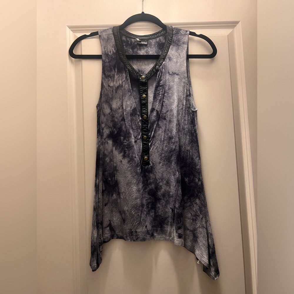 Tie dye and leather tank with cutouts